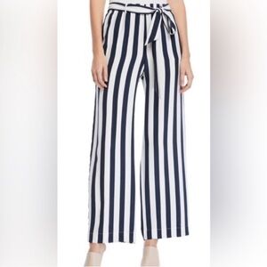 FRAME Vertical Striped Navy Blue/White Silk Pants Size L